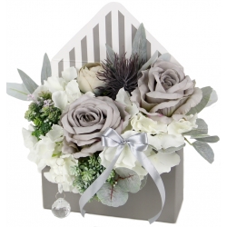 BUKIET w szarej KOPERCIE na prezent MIX kwiatów z diamencikami, BO-70